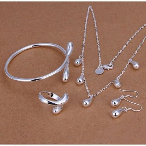 S220 silver color jewelry set, fashion jewelry set Droptear Ring Stud Earrings Bangle Necklace Jewelry Set