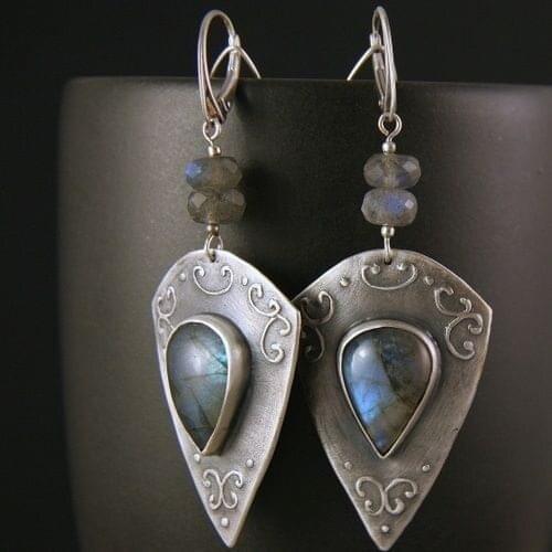 Women Fashion 925 Sterling Silver Long Earrings Exaggerated Moonstone Pendant Jewelry Wedding Engagement Party Accessories