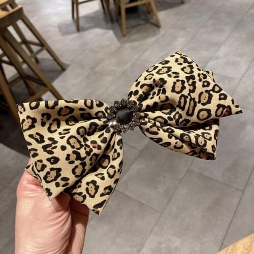 Retro Hair Accessories Female Bow Hairpin Leopard Rhinestone Elegant Fashion Women Hair Clip Korean Hairgrips Hair Jewelry Gifts