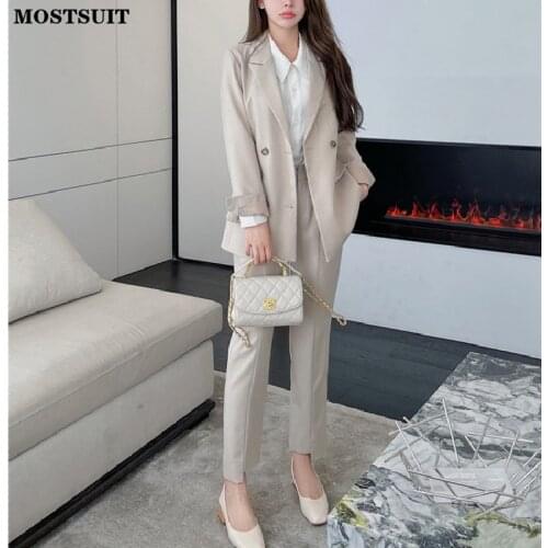 Office Ladies Pant Suits For Women Double-breasted Blazer & Suit Pants Women Set Workwear Elegant Chic Two Piece Pant Suit 2021