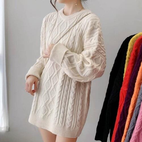 Women Thick Sweater Pullovers 2021 Fall Winter O-Neck Thick Loose Solid Knitted Pullovers Casual Women Sweaters