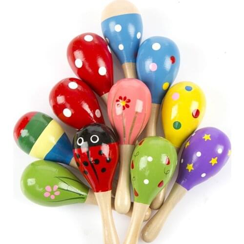 1Pcs Child Musical Instrument for kids Rattles Shaker Kids Mini Colorful Wooden Maracas Baby Party for Children Gifts 12*4cm