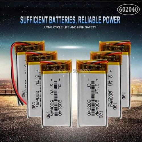 10pcs 602040 3.7V 500mAh Lithium Polymer li-ion Rechargeable Battery For GPS MP3 MP4 MP5 Car DVR Tachograph headphone