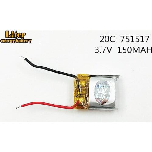 10Pcs/Lot 3.7V 150mAh 751517 lithium polymer battery CX-10 CX-12 JJ810 Remote Quadrocopter 3.7 V Lipo bettery 20c