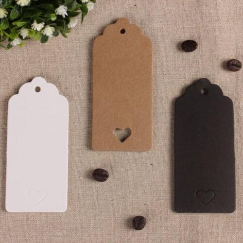 100Pcs White Brown Hollow Heart Kraft Paper Tags Scallop Head Label Luggage Wedding Note Blank Price Hang Tag 9*4cm