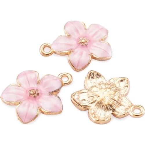 100pcs Flower Shape Zinc Alloy Enamel Pendants Charms for Jewelry Making DIY Necklace Earring Finding Handmade 16.5x14.5x2.5~3mm