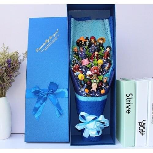 13 Styles Anime One Piece Action Figure With Flower Bouquet Toys Luffy Nami Roronoa Zoro Model Flowers Wedding Valentines Gift