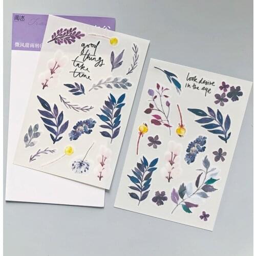 2 Sheets /Pack Purple Lavender Flower Sea Decorative Stickers Handbook Decoration