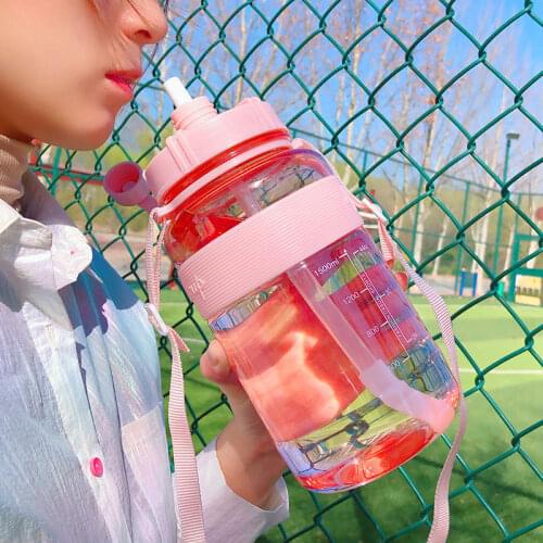 600/1000/1500/2000 ML Water Bottles 20.2/33.8/50.7/67.6 Oz Large-capacity Plastic Water Cup Adult Sippy Cup with Strap Sports