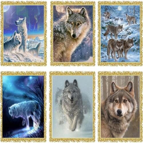 DIY Diamond Painting Needlework Flowers round Drill Mosaic Diamond embroidery snow wolf Pattern Decoration Painting Icon fc191