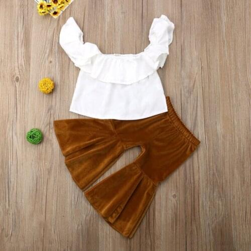 Baby Girl Off Shoulder White Tops T-shirt Flare Pants Trouser Outfits 1-5Y