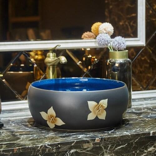 Jingdezhen Ceramic New Waist Drum Black And White Counter Top ceramic washing basin bathroom sink