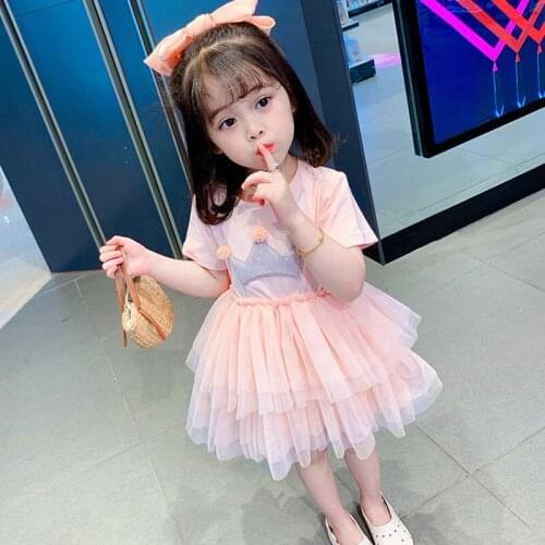 Kids Girls Crown Pattern Round Collar Short Sleeve One-Piece Layered Dress For Summer Fall White/Pink Dress Simple And Cute Soft