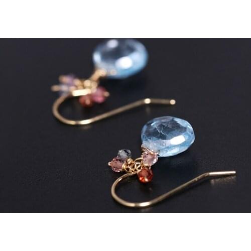 DMBS135 Sky Blue Topaz Earrings Gemstones Female Genuine 18k Gold Diy Caibao Earrings Gift