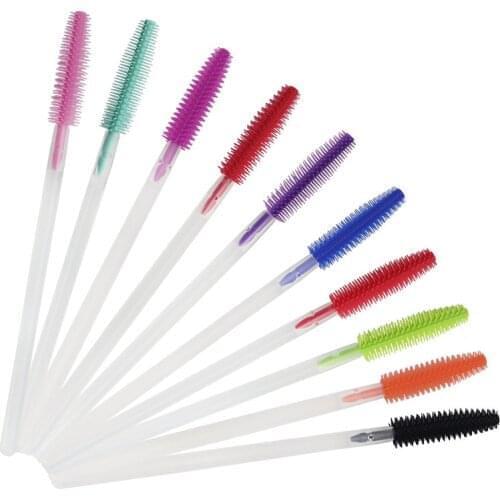 Hot 50 Pcs Disposable Silicone Eyelashes Brushes Transparent Rod Mascara Stick Eye Lash Brush Eyelash Extension Makeup Tools
