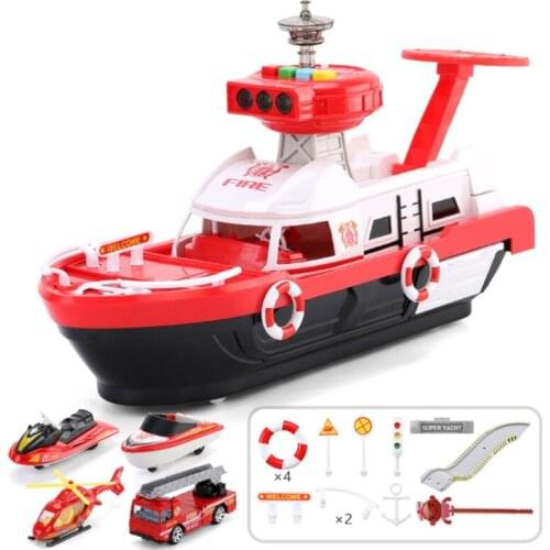 Simulation Track Inertia Boat with Vehicles Set Music Lights Ship Model Kids Toy C90B