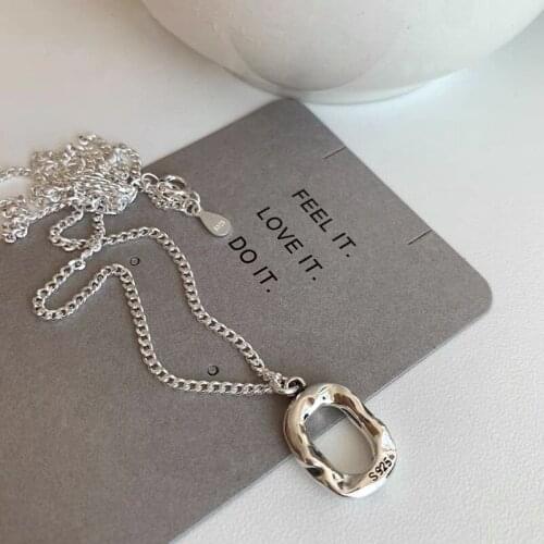Korea S925 sterling silver personality fashion irregular ring necklace ins niche design clavicle chain minimalist girl