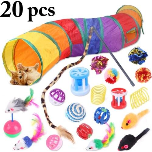 Creative Cat Toys Bauble Funny Cat Tunnel Toy Mice Cat Wand Toy Cat Feather Ball Toys Pet Supplies Cat Pet Favors 20Pcs/Set
