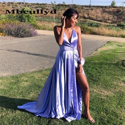Mbcullyd Gorgeous Split A-line Prom Dresses Long 2020 Sexy V-neck Backless Evening Dress For Women vestidos de fiesta de noche