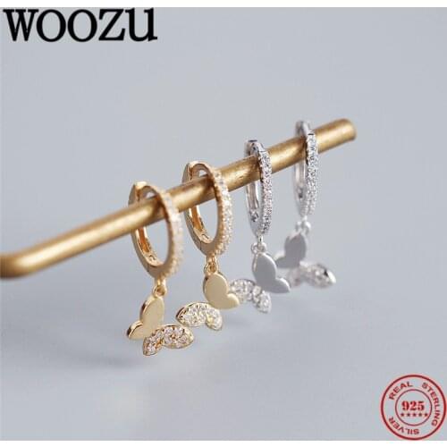 WOOZU Fashion Korean Pave Zircon Butterfly Pendant Drop Earrings for Women 2020 Romantic Party Wedding Jewelry Girlfriend Gift