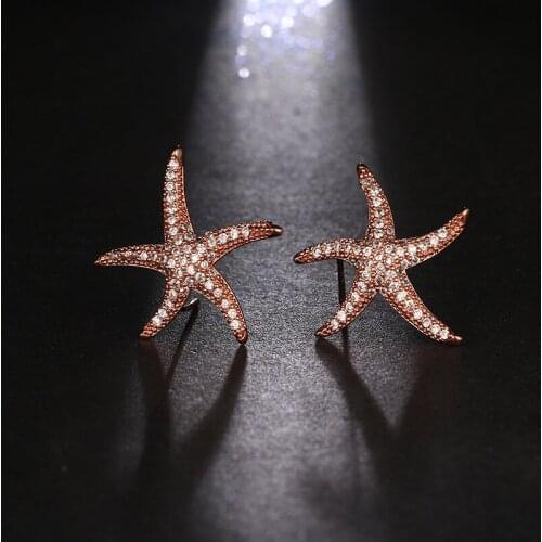 SLBRIDAL Fashion Jewelry Bijoux Anti-allergic Earring Charm Starfish Stud Earrings Women Trendy Rose Gold Girls Earrings