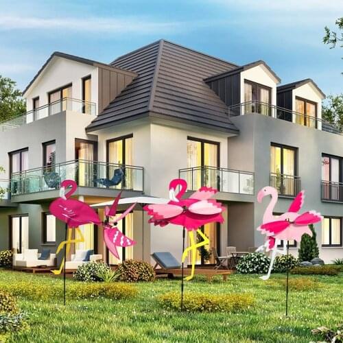 Cartoon Flamingo Garden Pinwheels Wind Spinner Animal Windmill Spinning Pole Outdoor Yard Garden Decorations