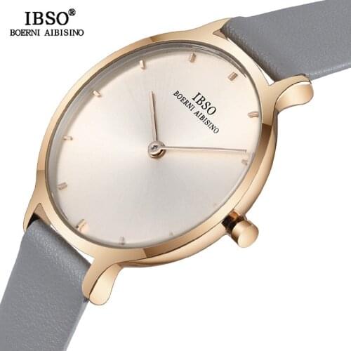 IBSO Ultra-Thin Wrist Watches For Women Genuine Leather Strap Quartz Watch High Quality Female Fashion Clock Relogio Feminino