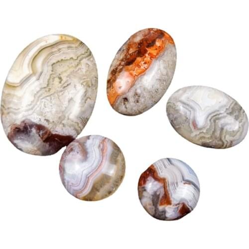 2PCS Natural Mexican Agate Flat Stone Cabochon Beads Oval Flatback Jewelry Findings Bare Stone Fit DIY Rings Bracelets Material