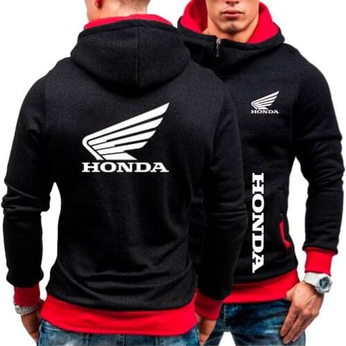 2021 Autumn New Men‘s Honda Car Wing Logo Hoodie Sweatshirt Cotton Warm Pullover Man Diagonal Zipper Hoodie Jacket Winter Coats
