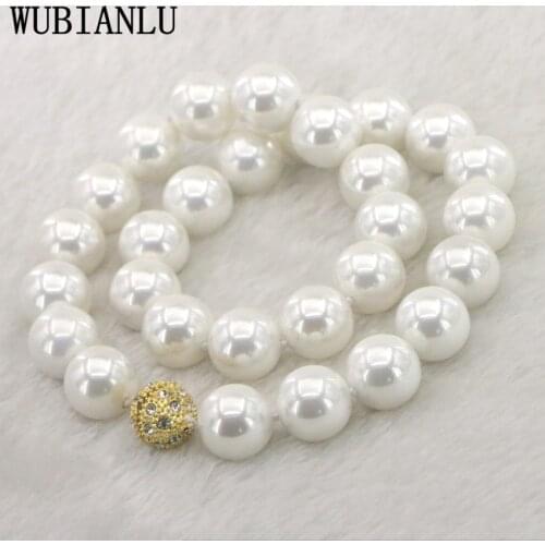 WUBIANLU Huge 14mm White Shell Pearl Necklace Women In Choker Necklaces Womens Costume jewelry Classic Clothing