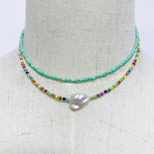 2020 bohemian corlourful beads necklace handmade exquisite neck jewelry baroque style natural pearl women charming accessories