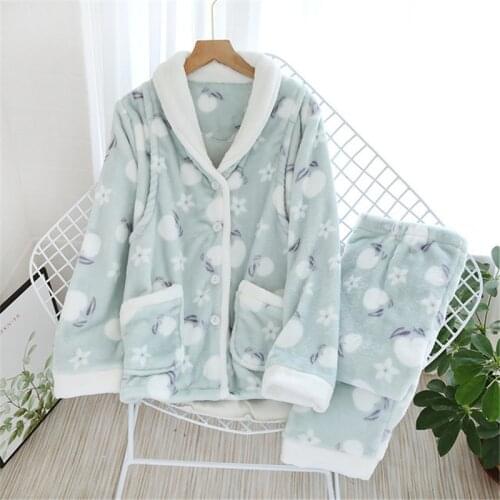Winter Pajamas Set Women Sleepwear Flannel Long Sleeves Night gown Homewear Thick Home Suit Sexy Nightwear Pregnant woman New