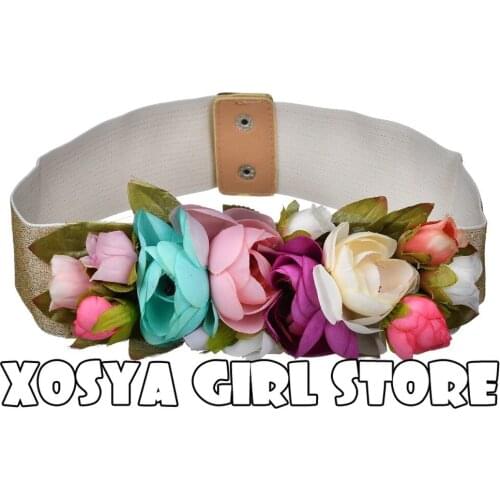 Fashion Women Elastic Wide Corset Belt For Women Glass Crystal Ceinture Ladies Thin Flower inlaid Belt Waist Girdle BW14