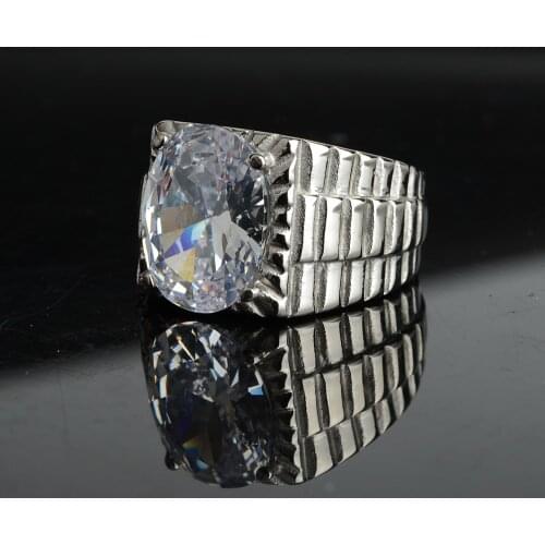 Luxury Heavy 316L Stainless Steel Jewelry Prong Setting Ocal Cut AAAAA Cubic Zirconia Stone Engagement Rings for Man Not Fade