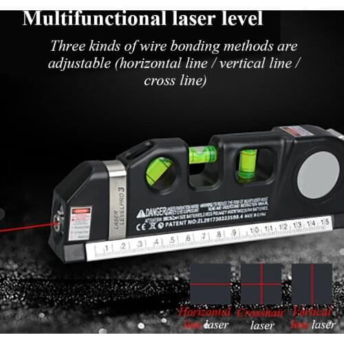 Laser Level Vertical Horizontal 2 Lines Lasers Ruler Measure Tape Aligner Bubbles Ruler Black Horizontal Ruler Balance Ruler