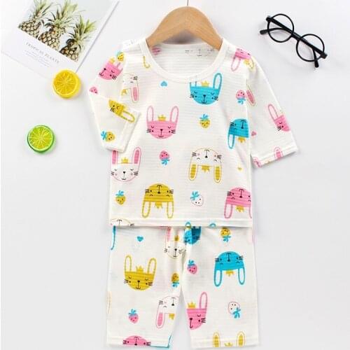 Cute Summer Childrens Pajamas Clothing Set Cartoon Boys Girls Sleepwear Suits Kids Short Sleeves Top + Pants Baby Home Clothes