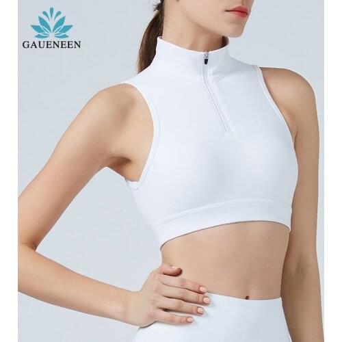 GAUENEEN Front Zipper Sports Bra Women Underwear Push Up Yoga Crop Top Bras High Neck Athletic Vest Gym Fitness Shirt Sportswear