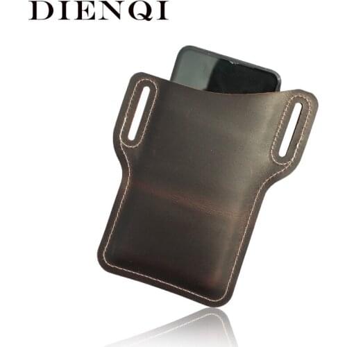 DIENQI Genuine Leather Mini Men Waist Belt Bag Cell Phone Chest Bag Running Male Fanny Pack Personal Pocket Hand Bag Beltbag