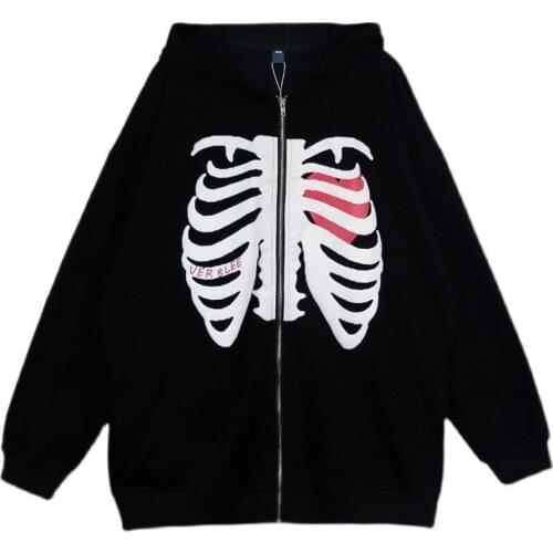 2021 Zip-up Y2K Loose Skull Print Anime Goth Grunge Hooded Jacket Solid Color Retro Shirt Harajuku Korean Style Girltop Hoodies