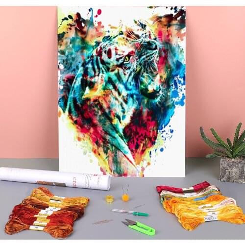 Colored Wolf Printed 11CT Cross-Stitch DIY Embroidery Patterns DMC Threads Sewing Painting Needlework Handiwork Stamped Gift