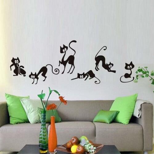Funny Cats Wall Decals Animal Kitchen Wall Stickers Living Room Vinly Removable Home Decor Children Room Waterproof Decal