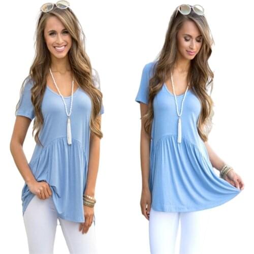 Summer T Shirts For Women Round Neck T Shirt Casual Shirts Women Short Sleeve Oversize Tshirt Women Ruffles Loose Womens T Shirt