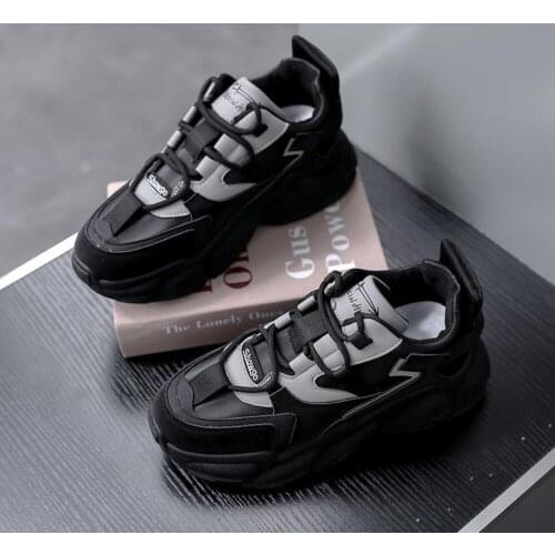 Women Platform Sneakers Korea Casual Ladies Chunky Shoes 2020 Woman Black White Fashion Brand Thick Soled Wedge Sneakers 35-40