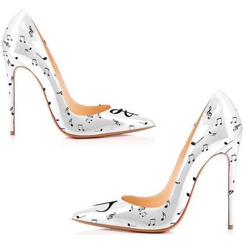 Moraima Snc Newest High heels music printing stilettos shoes Woman Sexy Pointed Toe 12cm Thin heels Dress Shoes Party Heels