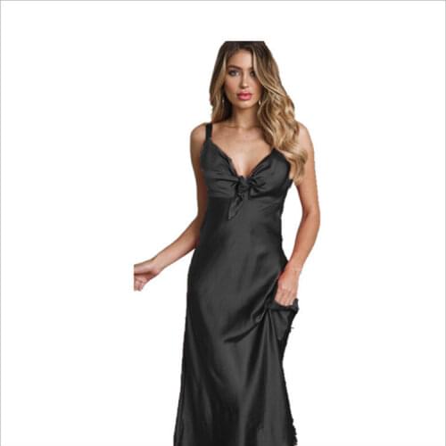 2021 European American Style Pure Color Sexy Silk Dress Sling Strapless Stretch Satin Knotted Evening Dresses Long Luxury