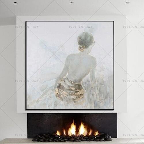 100% Handmade Beautiful Girl Abstract Gold Oil Painting for Living Room Modern Painting wall decor picture art Gift