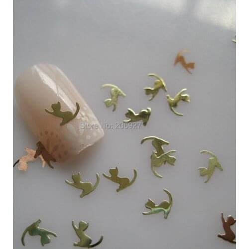 MS238-2 100pcs Gold Cute Cat Metal Sticker Nail Art Metal Sticker Nail Art Decoration Non-adhesive Sticker