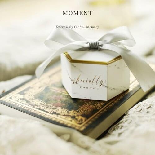 100pcs Creative wedding candy boxes with grey ribbons paper favor bags marble printed chololate container souvenir