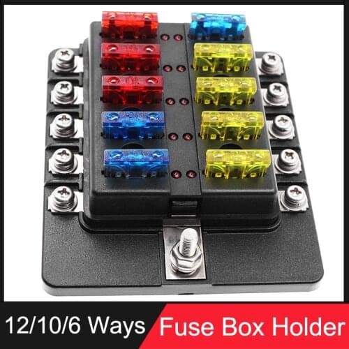 12V 24V Blade Fuse Box Holder 12/10/6 Ways Modified Fuse Box Terminal Block with LED Warning Light for Car Boat Marine Trike