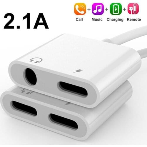 2 in 1 Portable 2.1A Dual 8Pin Port 3.5mm Jack Charge Audio Adapter Phone Cable For iPad iPhone 7/8/11 Pro Max/XR/X